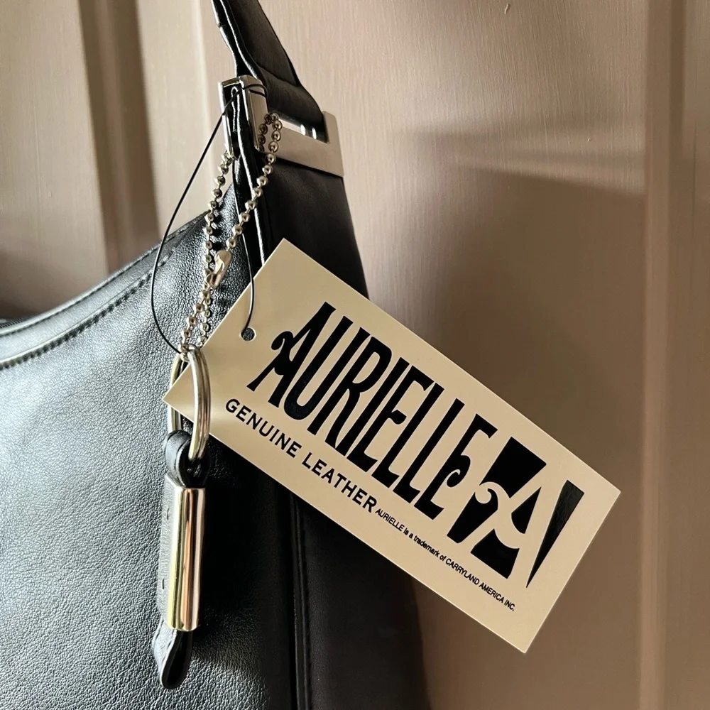 Aurielle Black Leather Shoulder Bag Handbag Card Case Key Chain 11.5x8.5